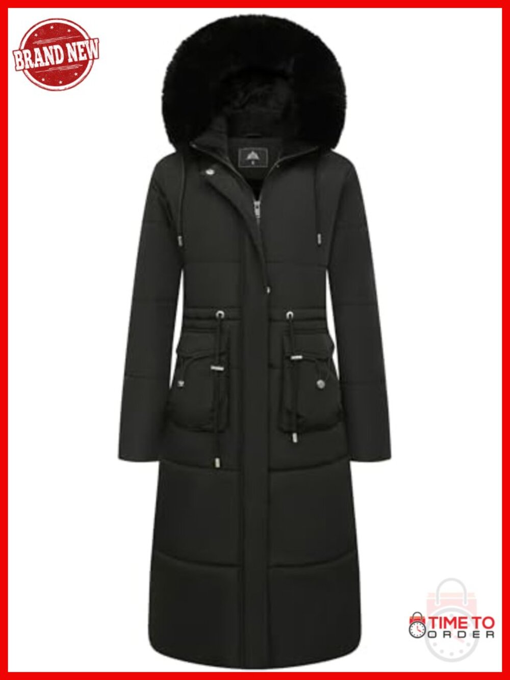 Long Winter Puffer Coat Waterproof Maxi Down Jacket Faux Fur Removable Hood